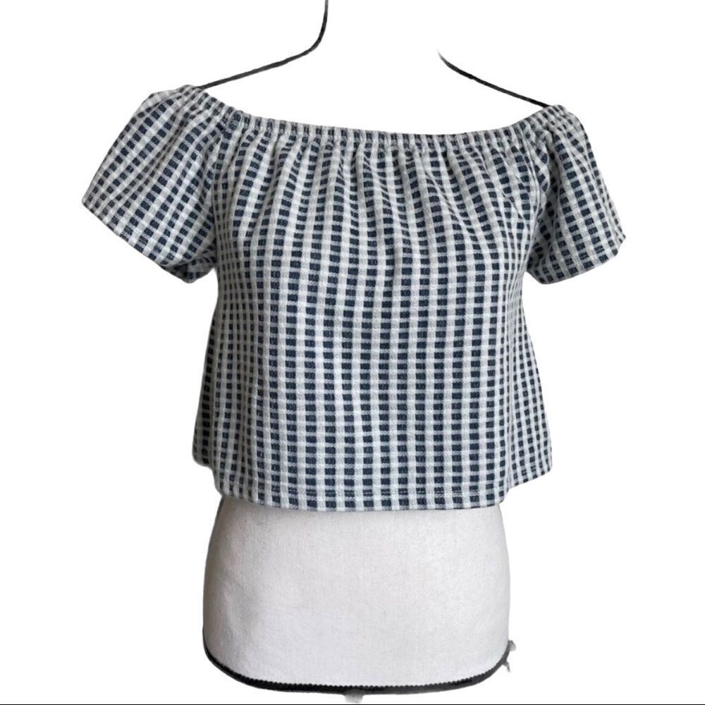 Zara Trafaluc Blue‎ and White Crop Top